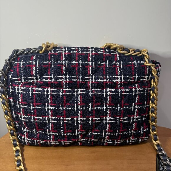 Chanel 19 Large Bag Tweed Navy Red White Multicolor - Picture 2 of 16